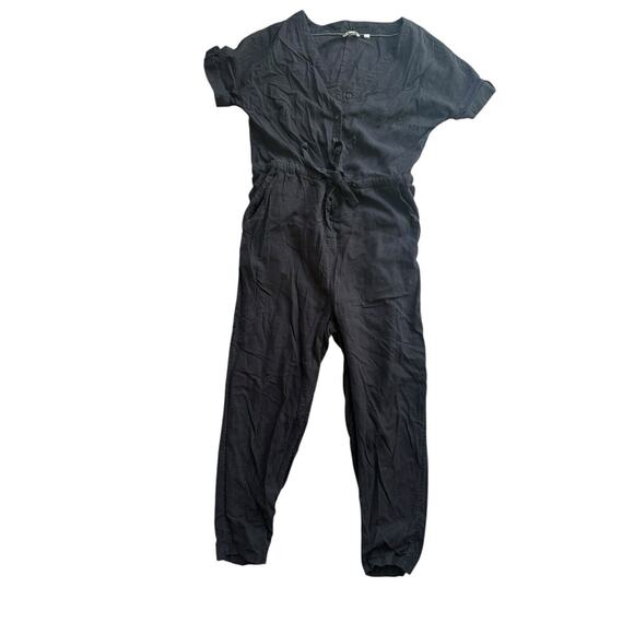 Fat Face UK United Kingdom Black Short Sleeve Utility Button Front Jumpsuit US 4 - Picture 1 of 8